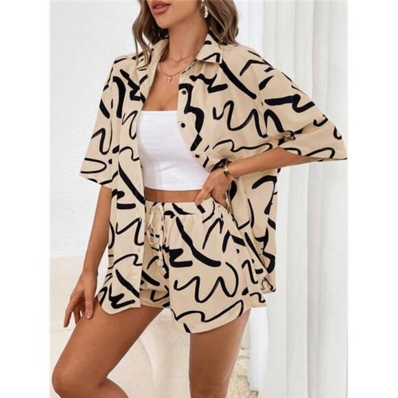 Women'S Loose Fit Floral Shirt And Shorts Two Piece Set